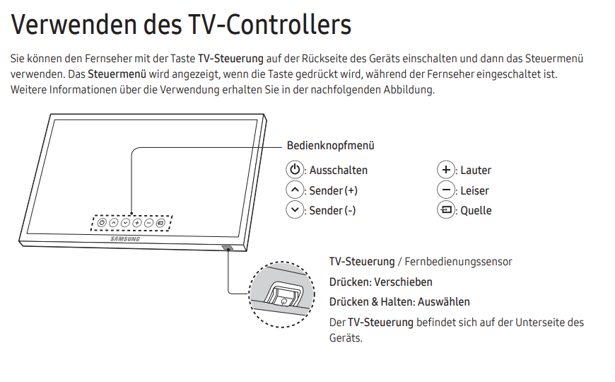 ohne fernbedienung in das menü kommen - Samsung Community