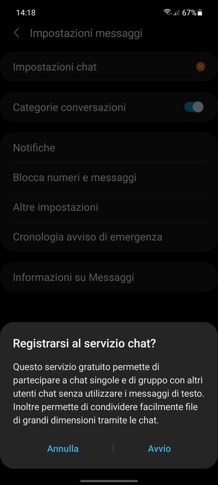 Errore registrazione di impostazioni chat su samsung messaggi - Samsung  Community