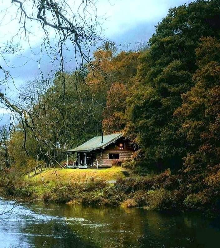 Log cabin by the river