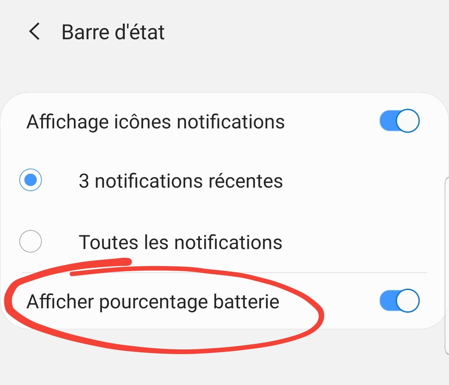 Afficher le pourcentage de batterie disponible - Android