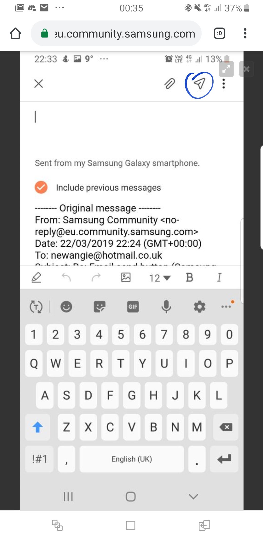 Solved: Email send button - Samsung Community