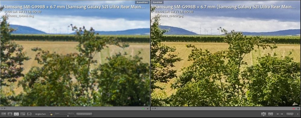 Vergleich S21 Ultra: RAW-Datei 12MP  mit  JPG 108MP