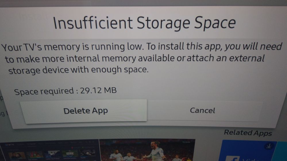 External storage message when internal storage is full