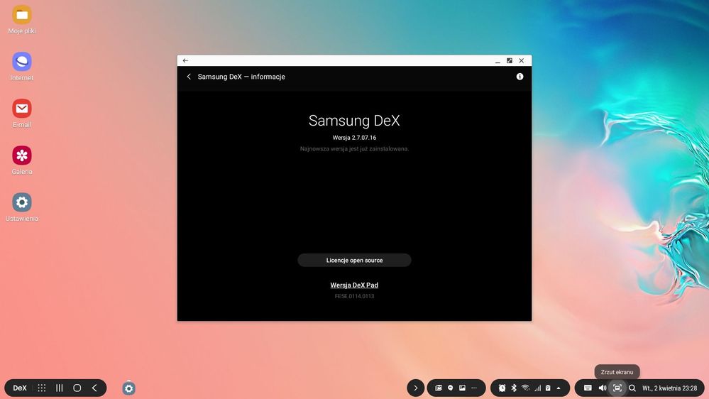 Wersja aplikacji Samsung DeX
