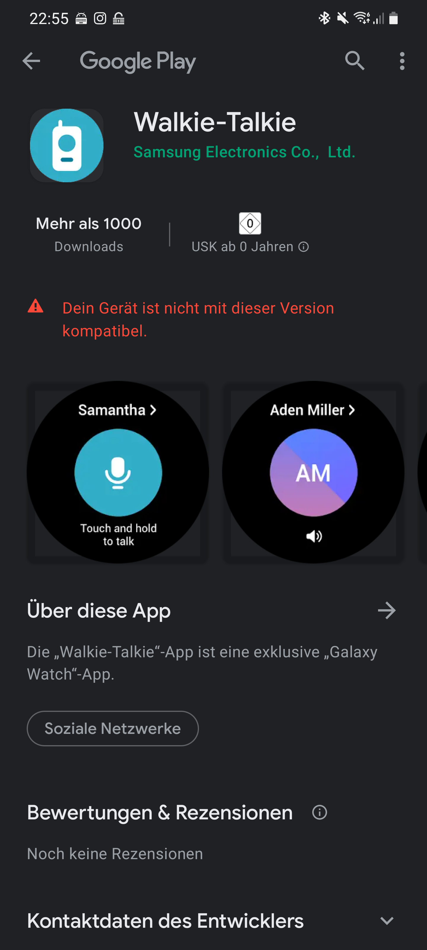 Walkie-talkie App lässt sich nicht auf der Galaxy Watch4 Classic LTE  installieren - Samsung Community