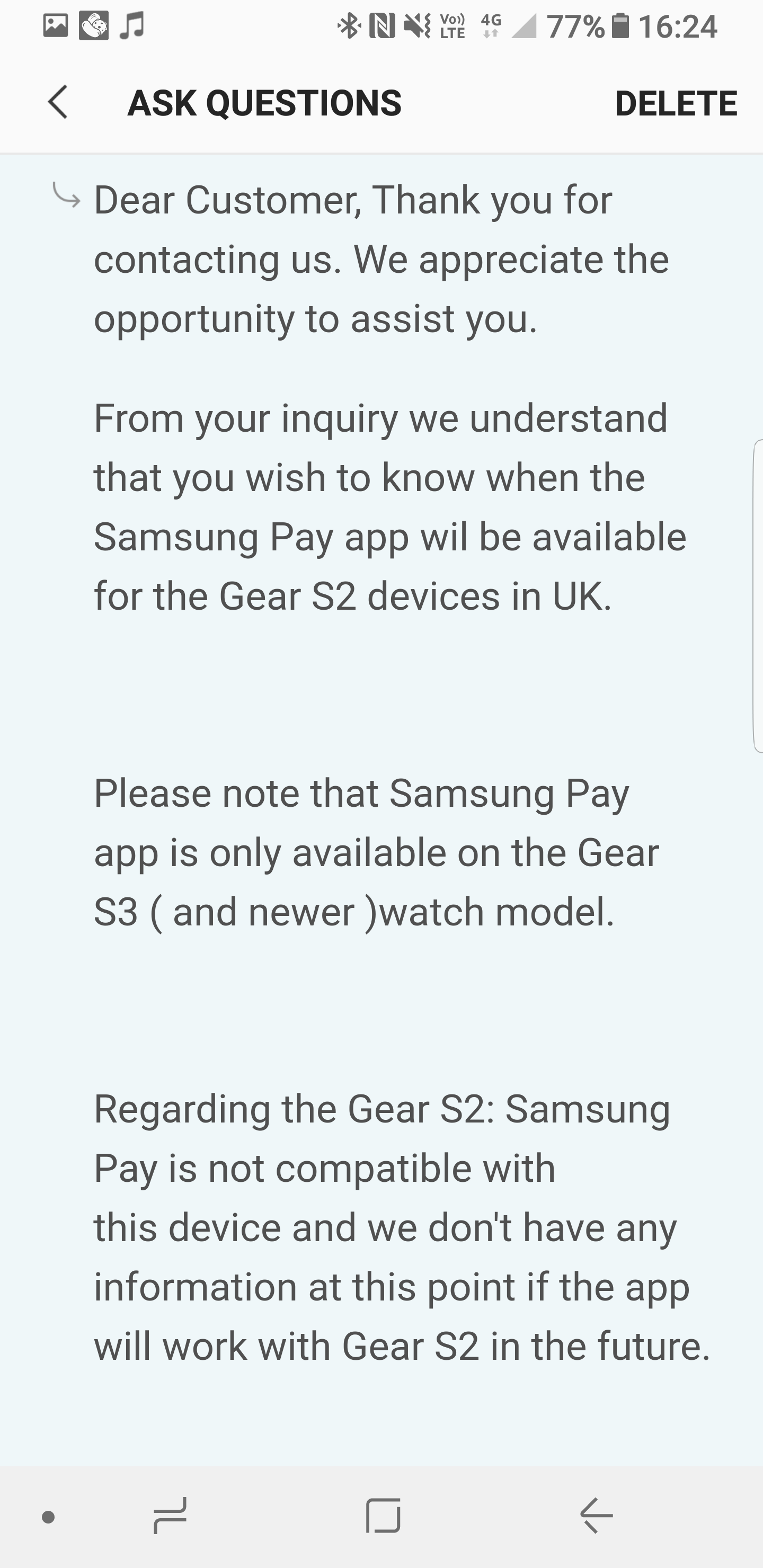 samsung pay gear s2 not working