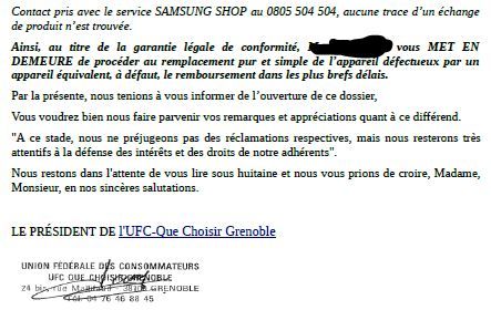 Résolu : Procédure recours contre SAMSUNG - Samsung Community