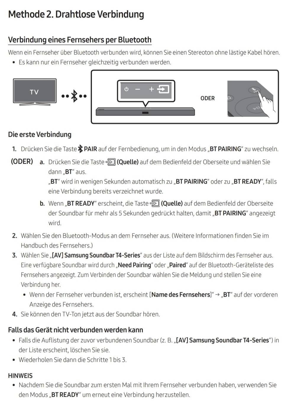 Samsung TVUE55F6470 mit Soundbar T430 verbinden - Samsung Community