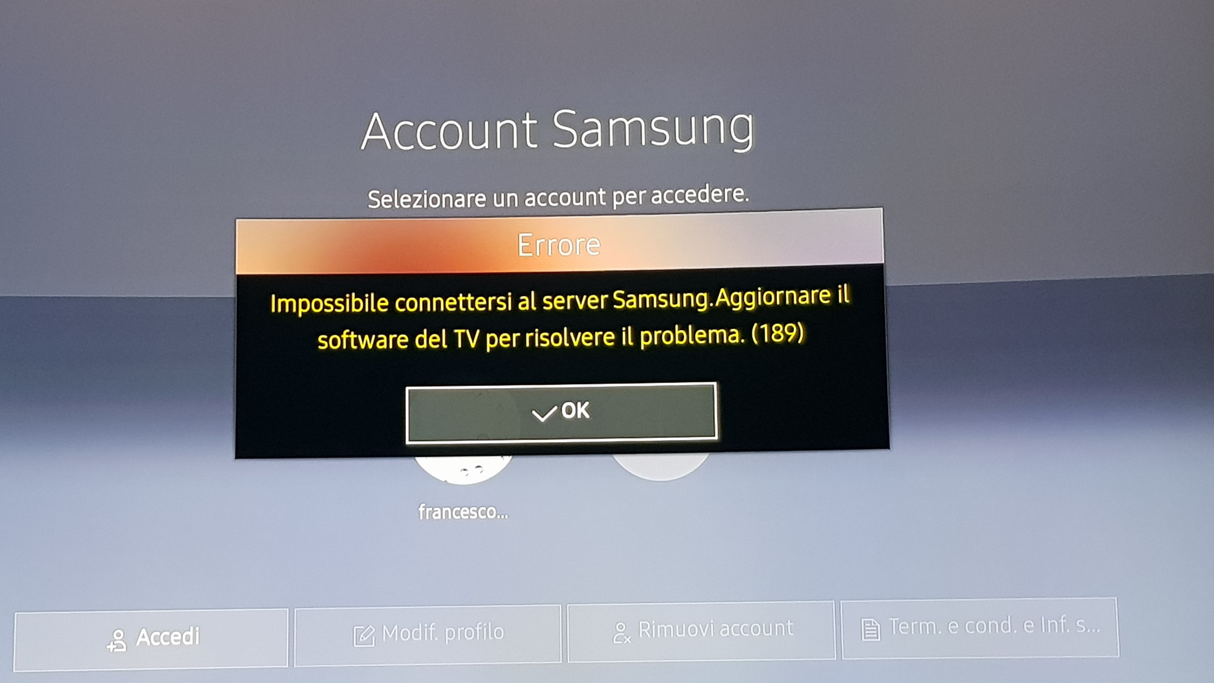 Quando provo ad accedere al mio Samsung Account dice errore nei server  samsung,aggiornare il software (189) - Samsung Community