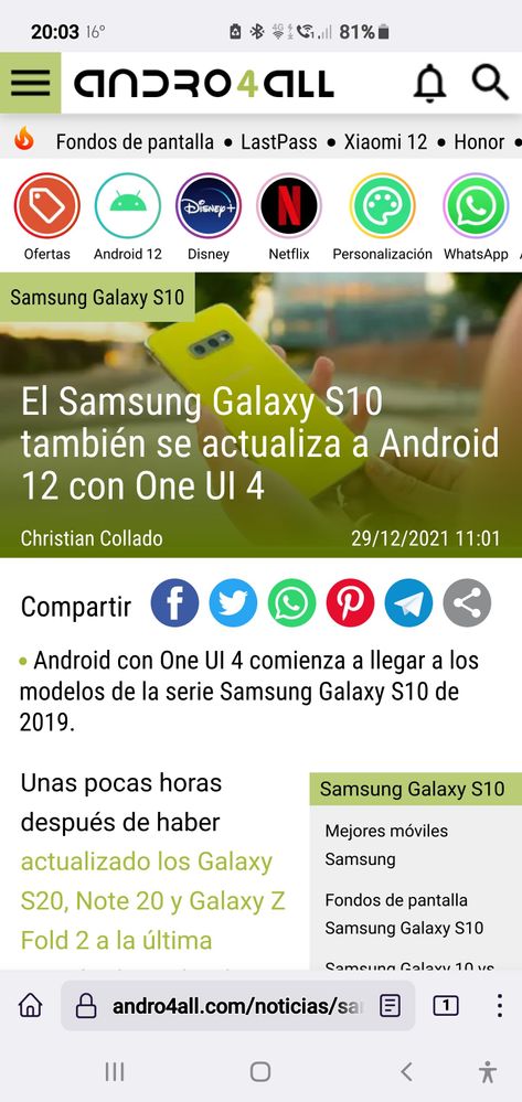 Solucionado: [Familia Galaxy S10] Seguimiento Actualización Android 12 -  Samsung Community