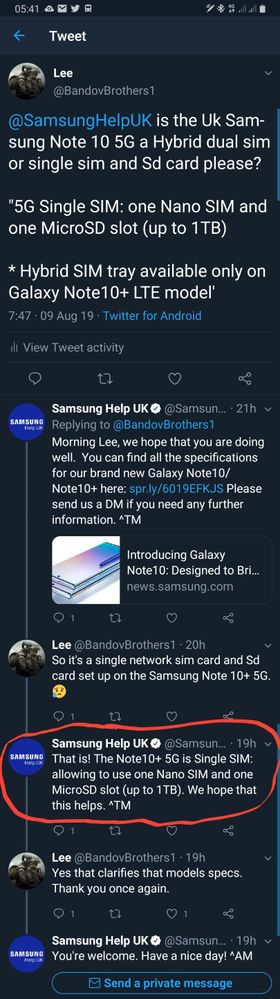 Samsung Twitter Team Tweet to me.