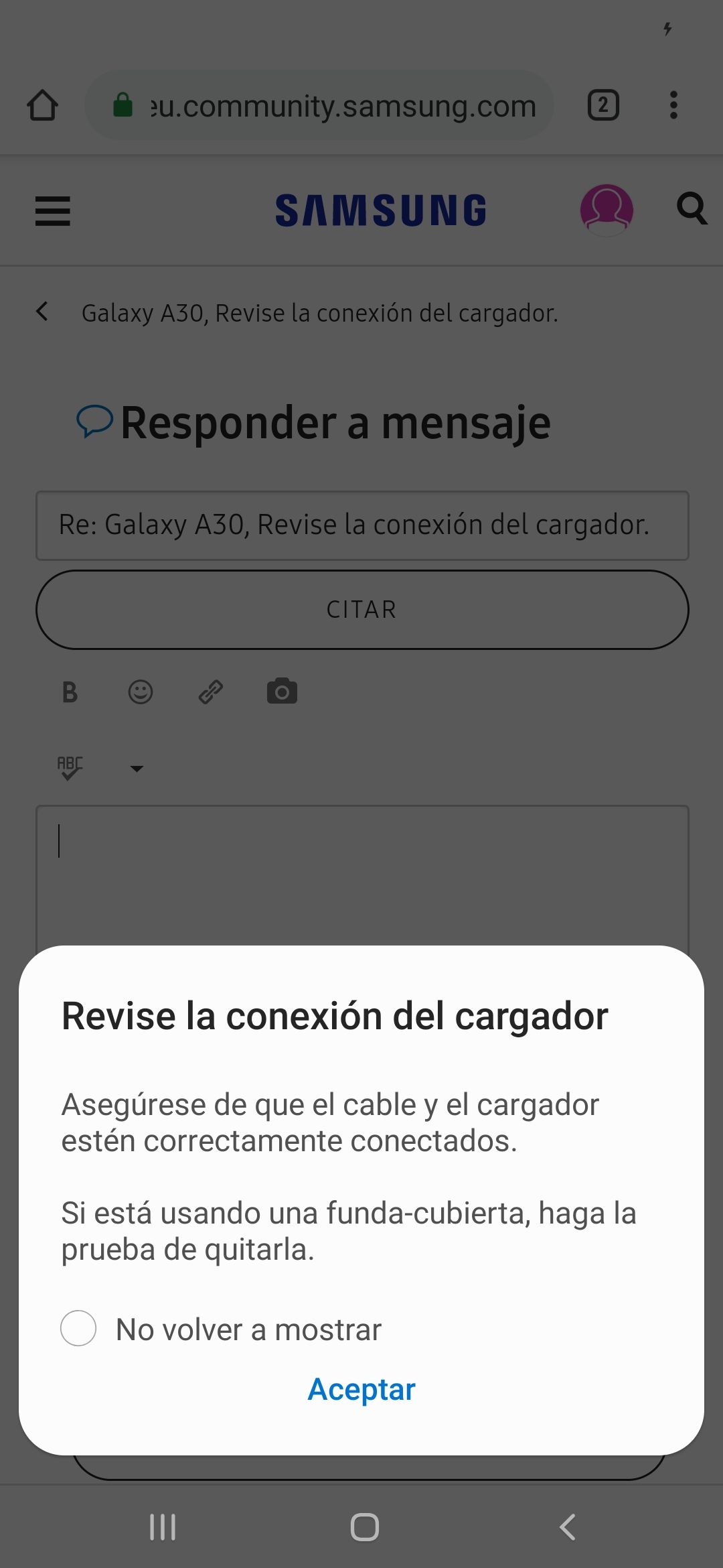 Solucionado: Galaxy A30, Revise la conexión del cargador. - Página 2 -  Samsung Community